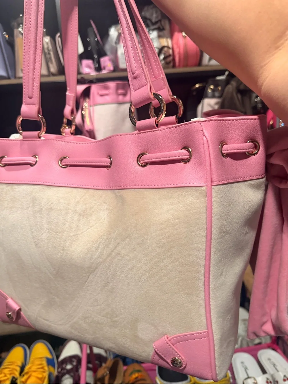 Juicy Couture Pink and Cream Tote with Chain Tag